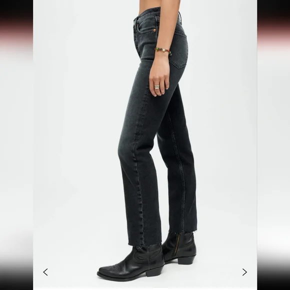 Re/Done Comfort Stretch High Rise 70s Stove Pipe Washed Noir Jeans Size 32 - Picture 4 of 16